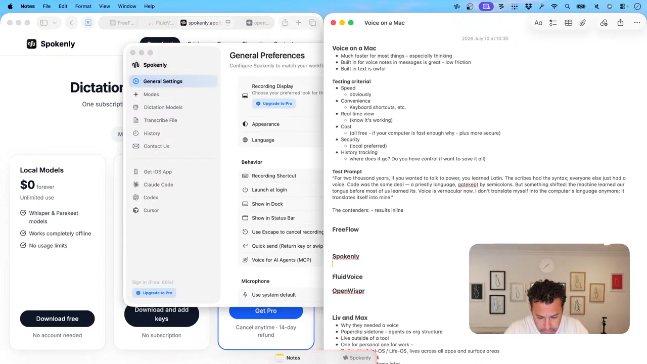 Spokenly recording a shared dictation passage in Apple Notes